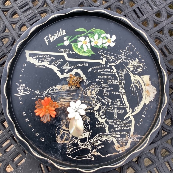 Restyled Repurposed Vintage Florida Souvenir Magnetic Tray & 3 Magnets 1950’s - Picture 2 of 12